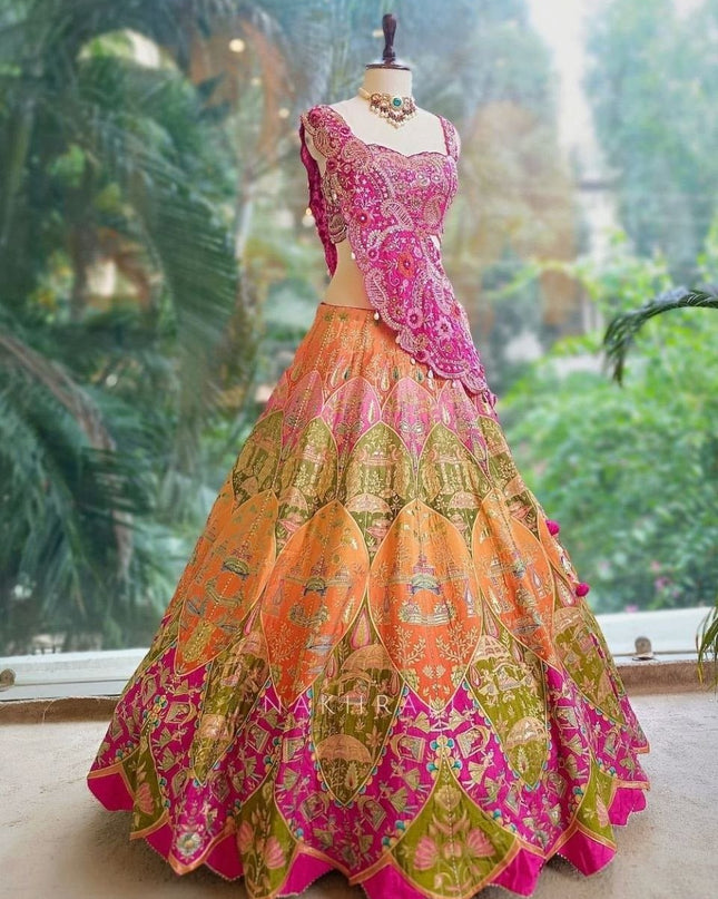 Fully Stitched Embroidery Coding Work Lehenga Choli | Crepe Digital Print With Fancy Latkan - Rosepetals Luxe