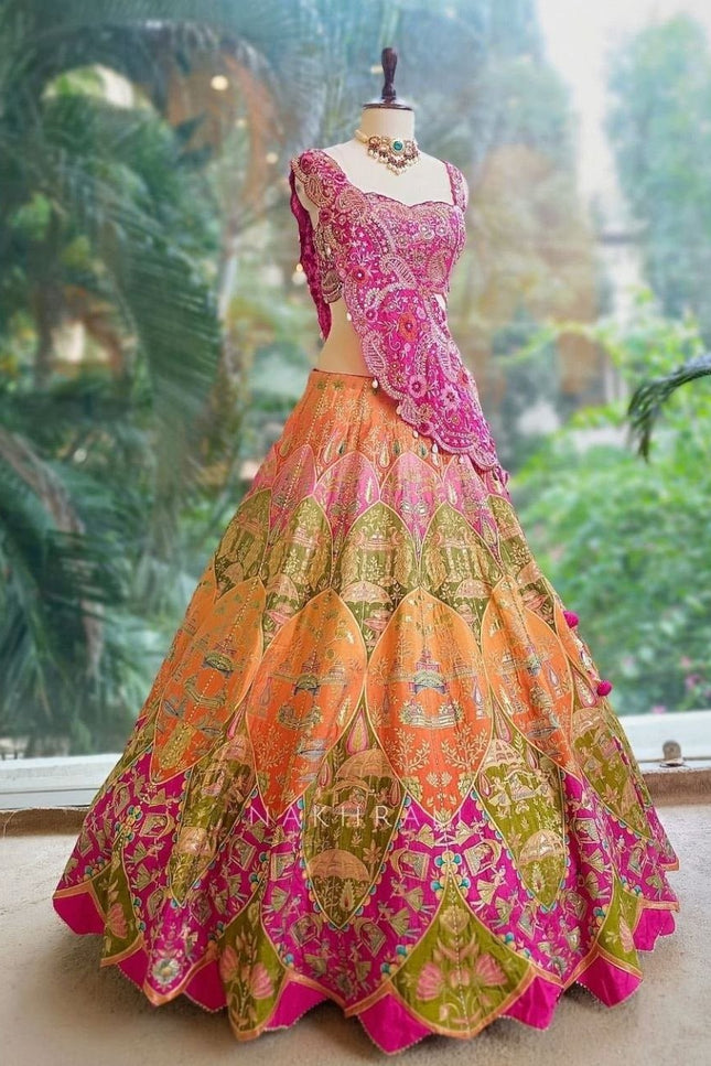 Fully Stitched Embroidery Coding Work Lehenga Choli | Crepe Digital Print With Fancy Latkan - Rosepetals Luxe