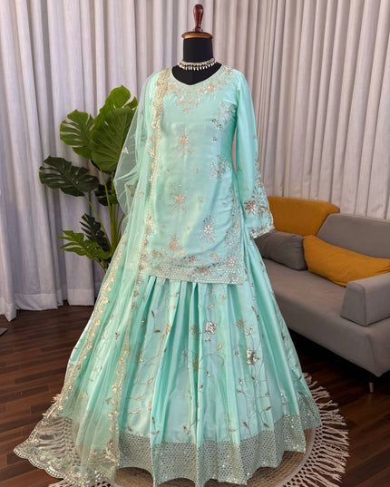 Fully Stitched Heavy Japan Satin Lehenga Choli Set with 5MM Sequin Embroidery - Rosepetals Luxe