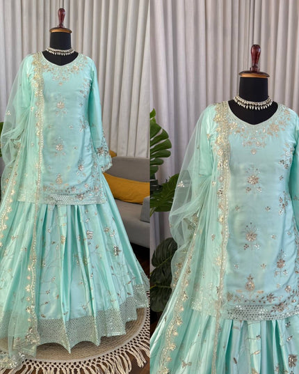 Fully Stitched Heavy Japan Satin Lehenga Choli Set with 5MM Sequin Embroidery - Rosepetals Luxe