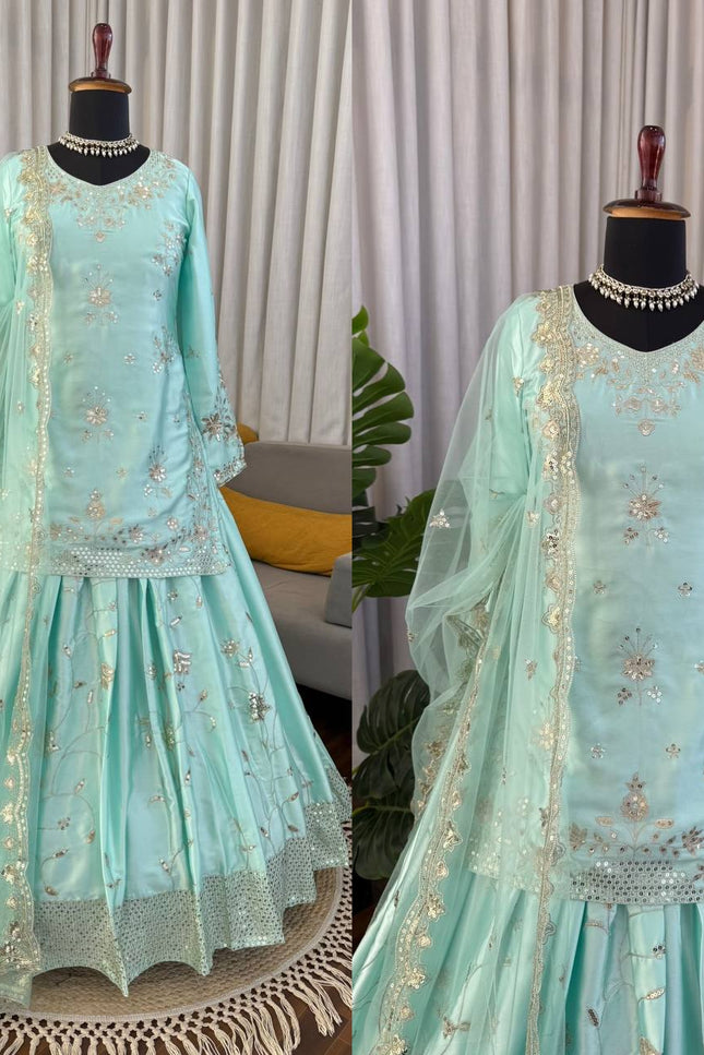 Fully Stitched Heavy Japan Satin Lehenga Choli Set with 5MM Sequin Embroidery - Rosepetals Luxe