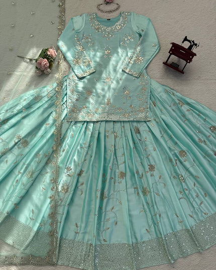 Fully Stitched Heavy Japan Satin Lehenga Choli Set with 5MM Sequin Embroidery - Rosepetals Luxe