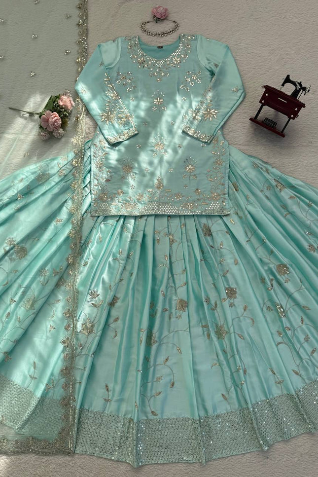 Fully Stitched Heavy Japan Satin Lehenga Choli Set with 5MM Sequin Embroidery - Rosepetals Luxe