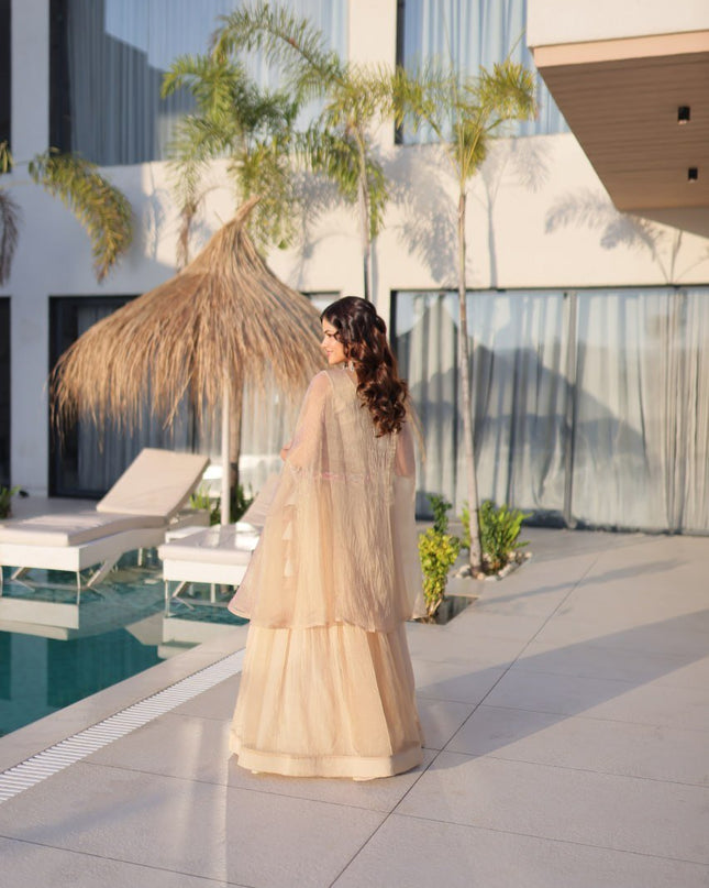 Fully - Stitched Sindur Silk Lehenga Choli With Shrug | Beads Embroidery Work - Rosepetals Luxe