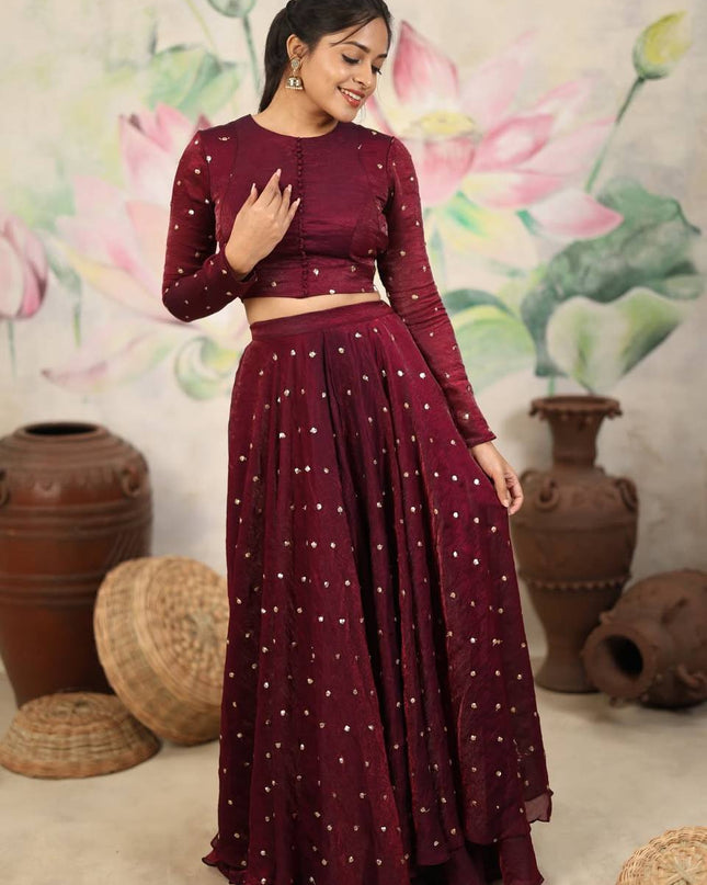 Fully Stitched Soft Silk Sequins Embroidery Lehenga | Stitched Blouse - Rosepetals Luxe