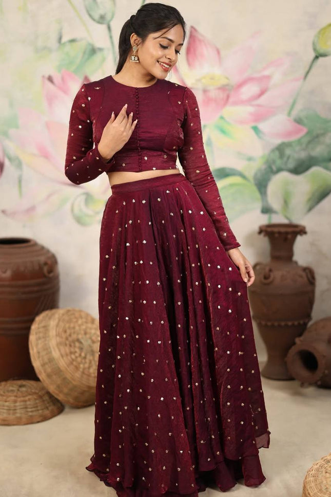 Fully Stitched Soft Silk Sequins Embroidery Lehenga | Stitched Blouse - Rosepetals Luxe