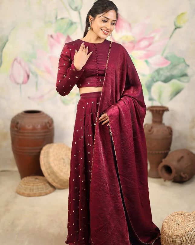 Fully Stitched Soft Silk Sequins Embroidery Lehenga | Stitched Blouse - Rosepetals Luxe