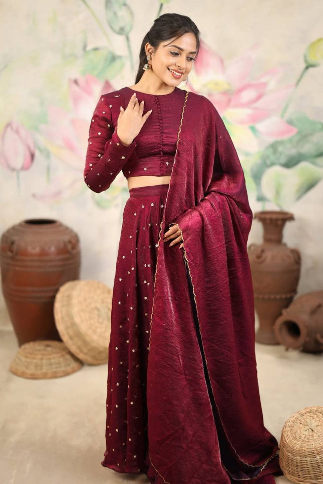 Fully Stitched Soft Silk Sequins Embroidery Lehenga | Stitched Blouse - Rosepetals Luxe