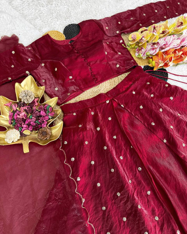 Fully Stitched Soft Silk Sequins Embroidery Lehenga | Stitched Blouse - Rosepetals Luxe