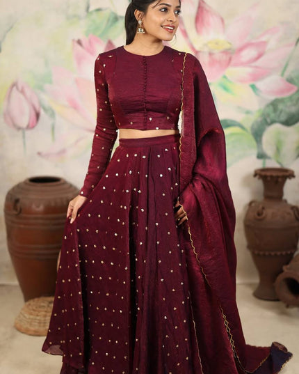 Fully Stitched Soft Silk Sequins Embroidery Lehenga | Stitched Blouse - Rosepetals Luxe