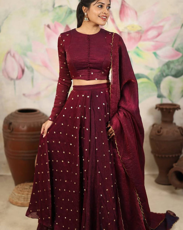 Fully Stitched Soft Silk Sequins Embroidery Lehenga | Stitched Blouse - Rosepetals Luxe