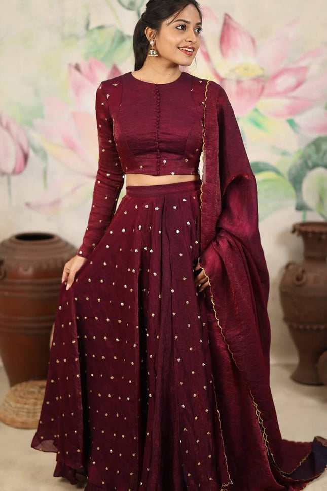Fully Stitched Soft Silk Sequins Embroidery Lehenga | Stitched Blouse - Rosepetals Luxe