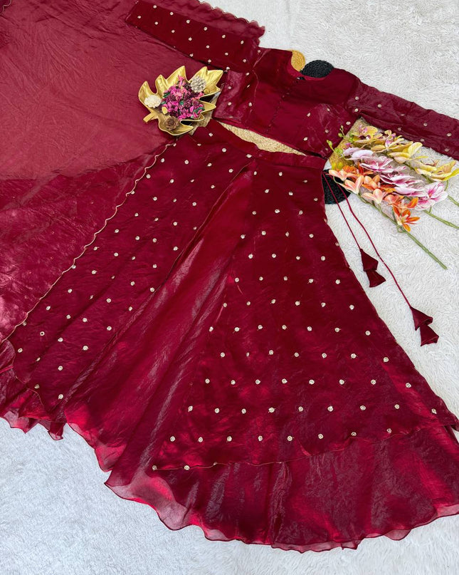 Fully Stitched Soft Silk Sequins Embroidery Lehenga | Stitched Blouse - Rosepetals Luxe