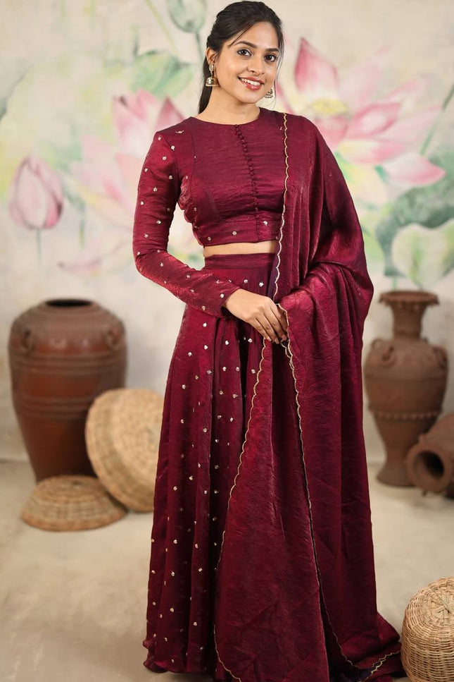 Fully Stitched Soft Silk Sequins Embroidery Lehenga | Stitched Blouse - Rosepetals Luxe