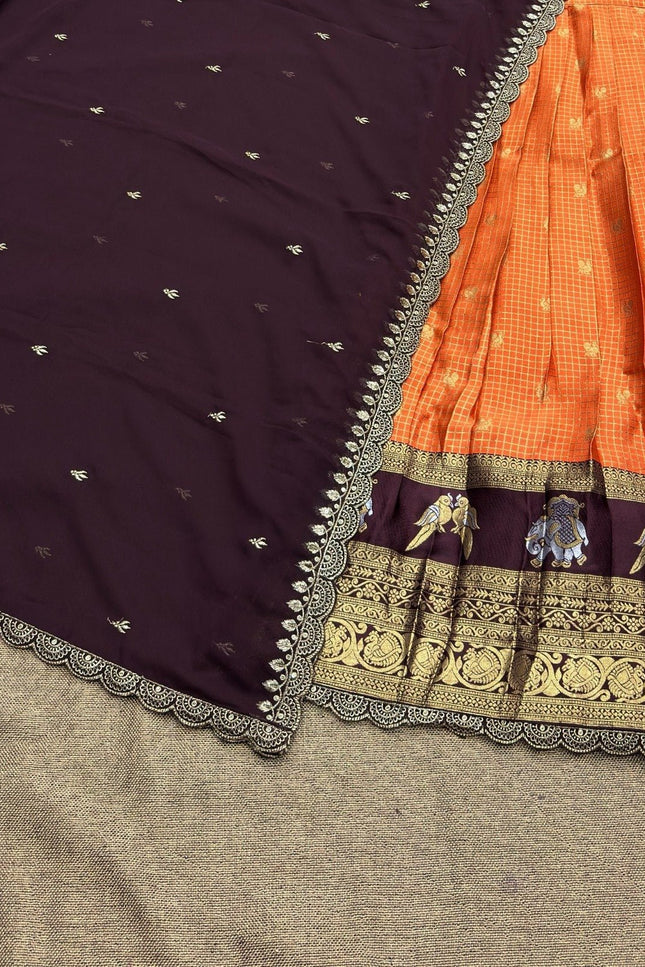 Gadwal Silk Lehenga Choli – Zari Weaving & Embroidery with Georgette Dupatta - Rosepetals Luxe