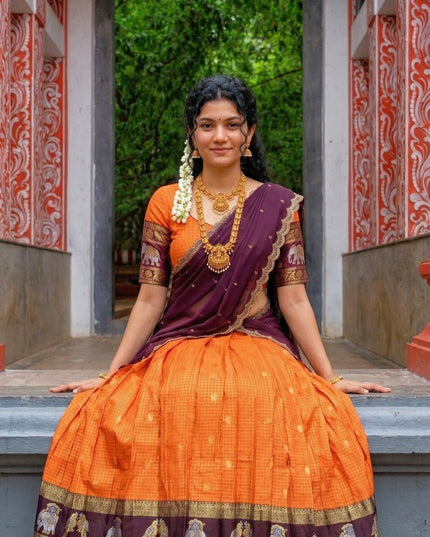 Gadwal Silk Lehenga Choli – Zari Weaving & Embroidery with Georgette Dupatta - Rosepetals Luxe
