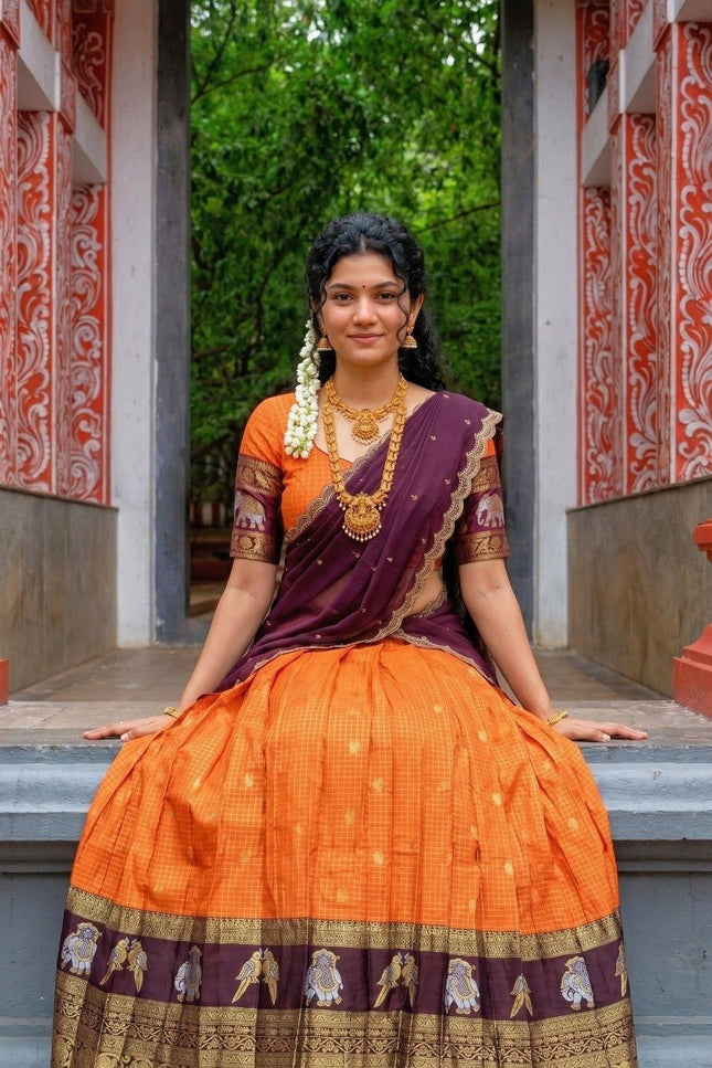 Gadwal Silk Lehenga Choli – Zari Weaving & Embroidery with Georgette Dupatta - Rosepetals Luxe