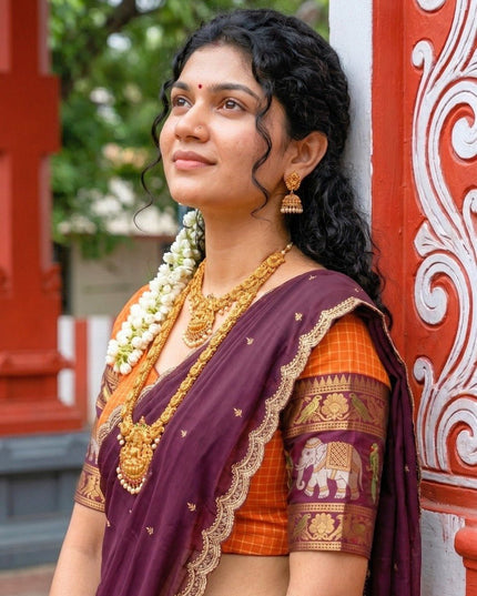 Gadwal Silk Lehenga Choli – Zari Weaving & Embroidery with Georgette Dupatta - Rosepetals Luxe