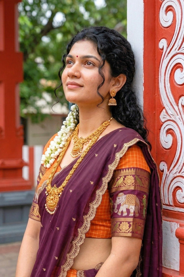 Gadwal Silk Lehenga Choli – Zari Weaving & Embroidery with Georgette Dupatta - Rosepetals Luxe
