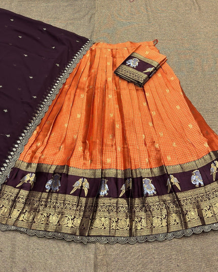 Gadwal Silk Lehenga Choli – Zari Weaving & Embroidery with Georgette Dupatta - Rosepetals Luxe