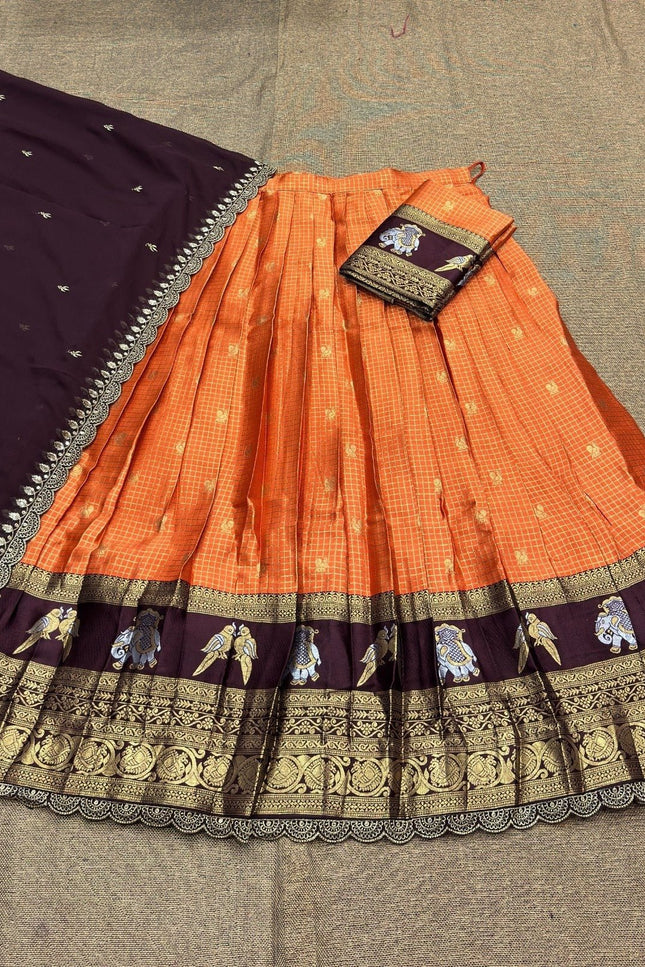 Gadwal Silk Lehenga Choli – Zari Weaving & Embroidery with Georgette Dupatta - Rosepetals Luxe