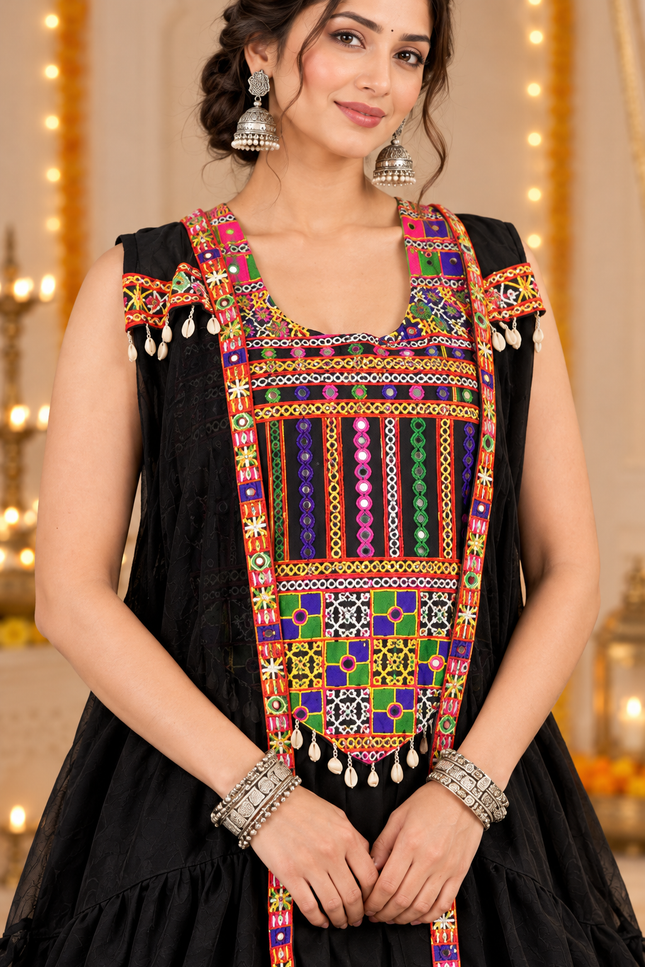 Gamthi Mirror-Work Lehenga Choli with Jacket - Rosepetals Luxe