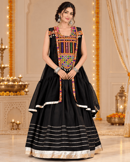 Gamthi Mirror-Work Lehenga Choli with Jacket - Rosepetals Luxe