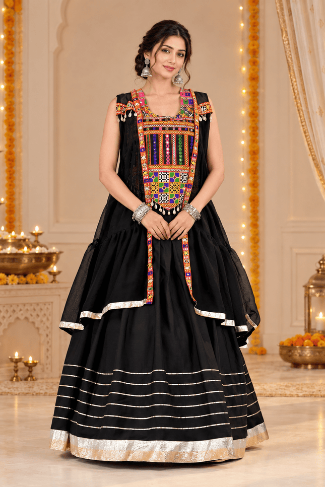 Gamthi Mirror-Work Lehenga Choli with Jacket - Rosepetals Luxe