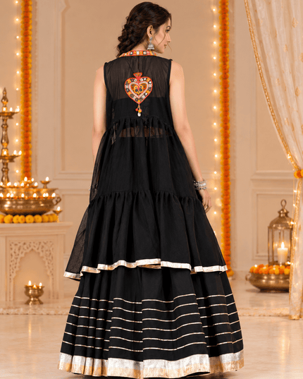 Gamthi Mirror-Work Lehenga Choli with Jacket - Rosepetals Luxe