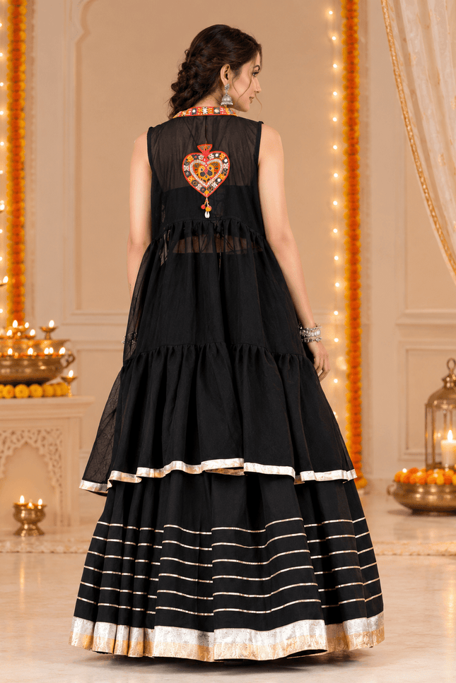 Gamthi Mirror-Work Lehenga Choli with Jacket - Rosepetals Luxe
