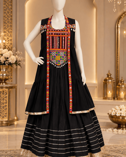 Gamthi Mirror-Work Lehenga Choli with Jacket - Rosepetals Luxe
