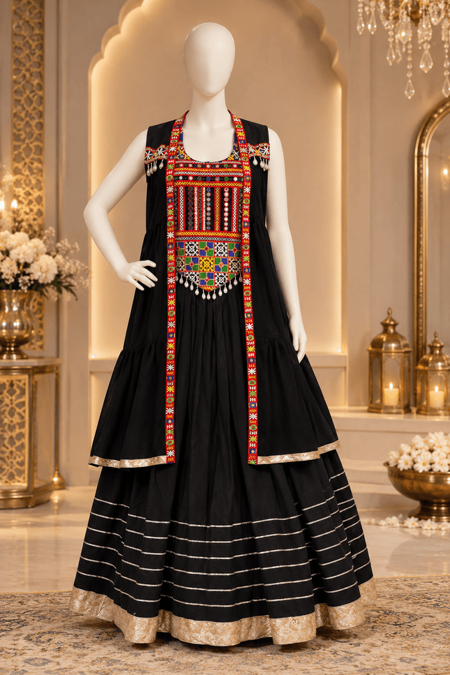 Gamthi Mirror-Work Lehenga Choli with Jacket - Rosepetals Luxe
