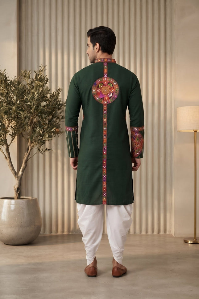 Gamthi Work Cotton Kurta Dhoti Set | Navratri Festive Wear - Rosepetals Luxe