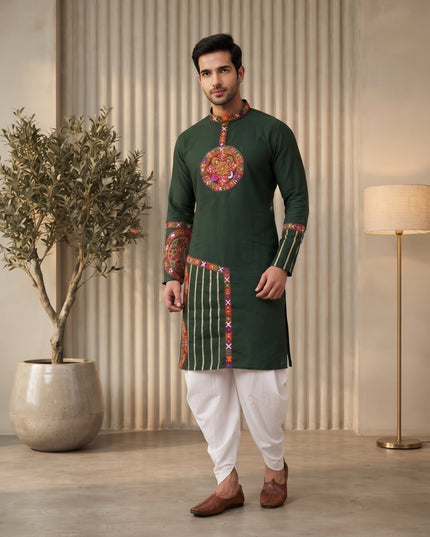 Gamthi Work Cotton Kurta Dhoti Set | Navratri Festive Wear - Rosepetals Luxe