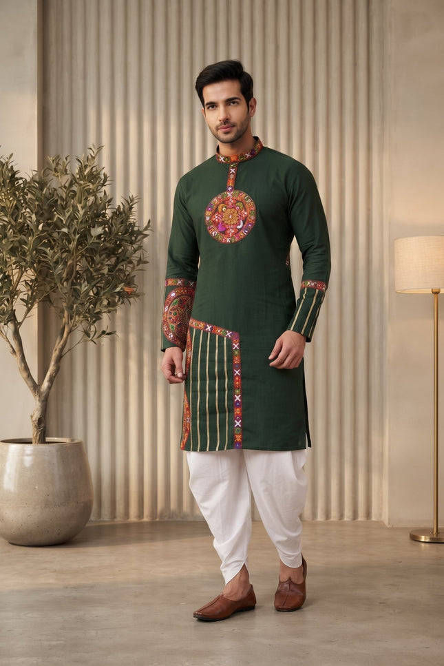Gamthi Work Cotton Kurta Dhoti Set | Navratri Festive Wear - Rosepetals Luxe