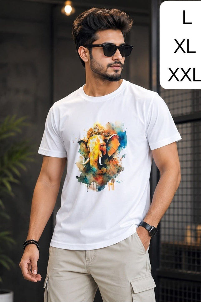Ganpati Special Ganesha Printed Twill Cotton Half Sleeve T Shirt for Men Festive Casual Wear - Rosepetals Luxe
