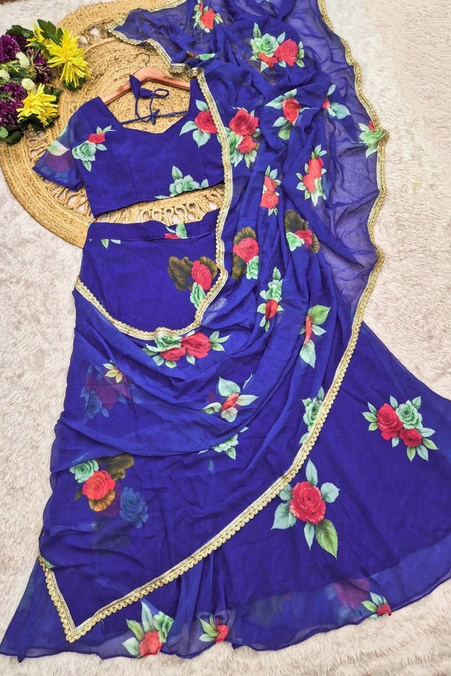 Georgette Digital Print Lehenga Saree with Attached Pallu - Rosepetals Luxe