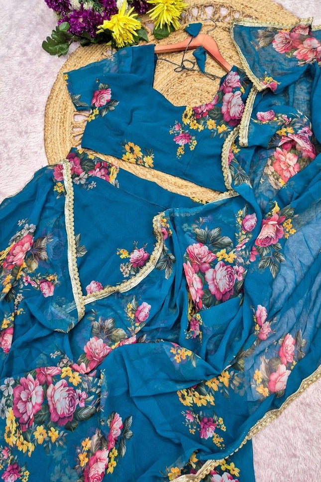 Georgette Digital Print Lehenga Saree with Attached Pallu - Rosepetals Luxe