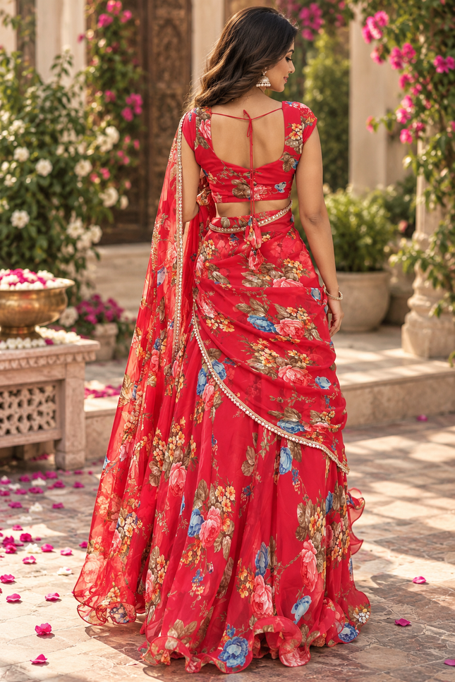 Georgette Digital Print Lehenga Saree with Attached Pallu - Rosepetals Luxe