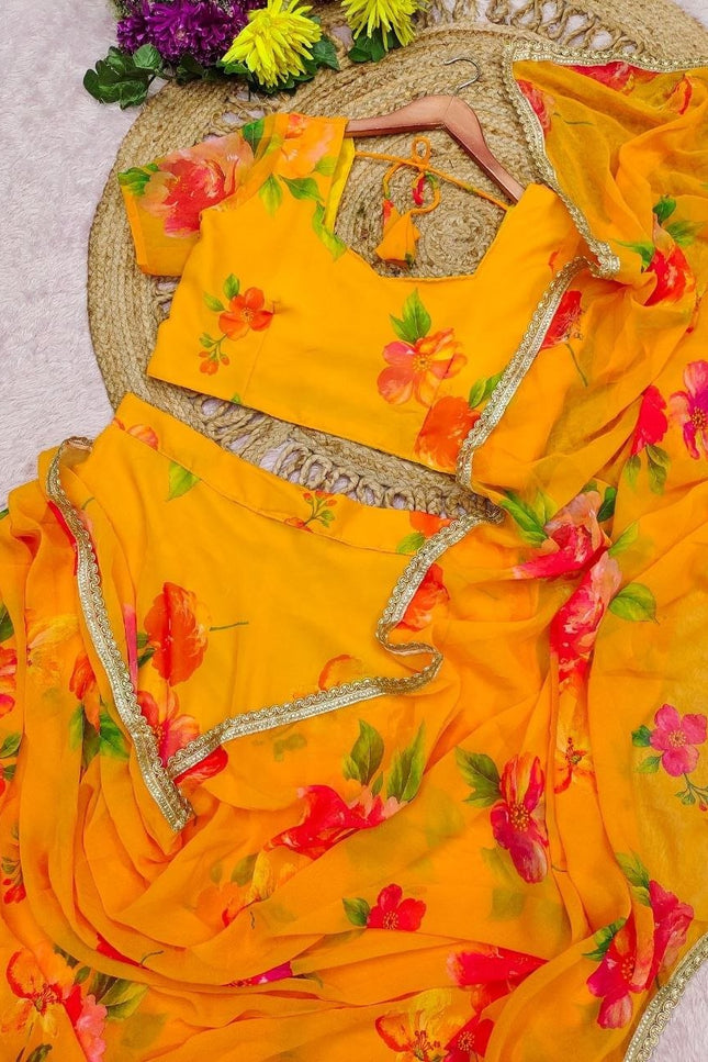 Georgette Digital Print Lehenga Saree with Attached Pallu - Rosepetals Luxe