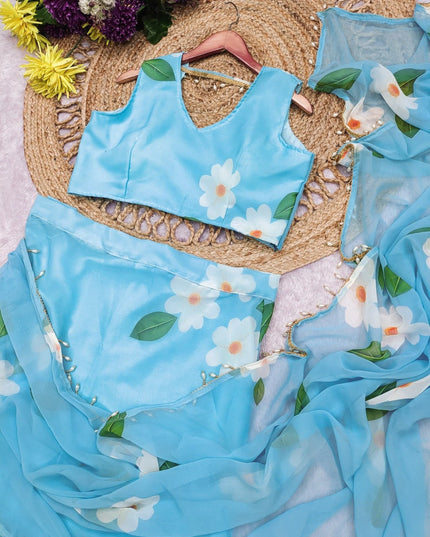 Georgette Digital Print Ruffle Drape Ready to Wear Lehenga Saree with Dupatta - Rosepetals Luxe