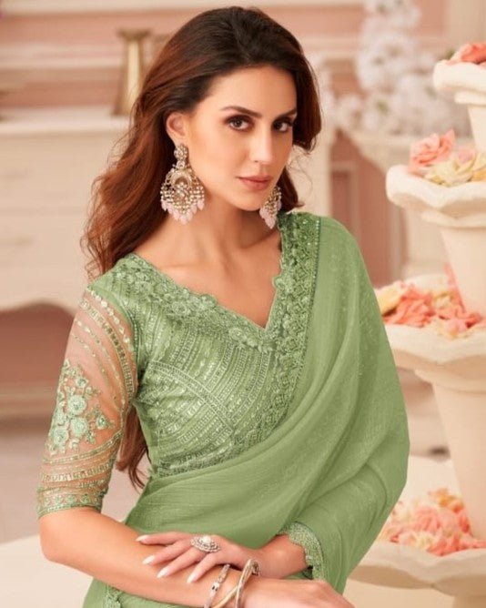 Georgette Saree with Banglori Silk Work Blouse Piece - Rosepetals Luxe