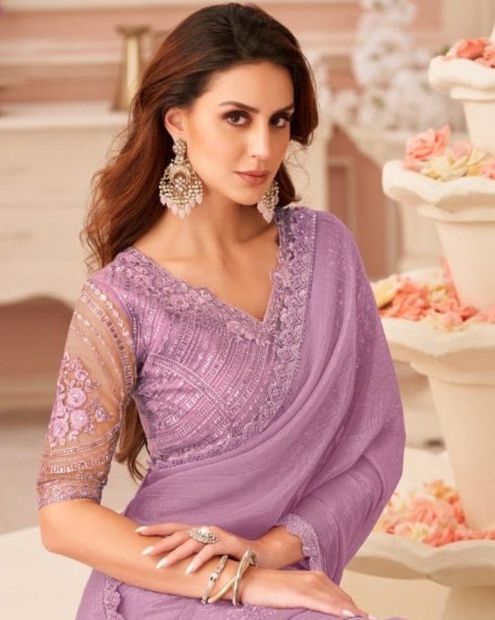 Georgette Saree with Banglori Silk Work Blouse Piece - Rosepetals Luxe
