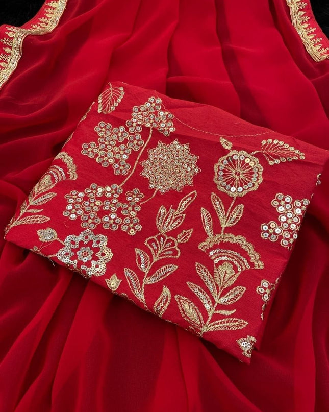 Georgette Silk Saree With Embroidery Work | Perfect For Party Wear - Rosepetals Luxe