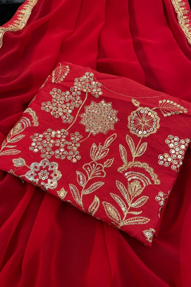 Georgette Silk Saree With Embroidery Work | Perfect For Party Wear - Rosepetals Luxe