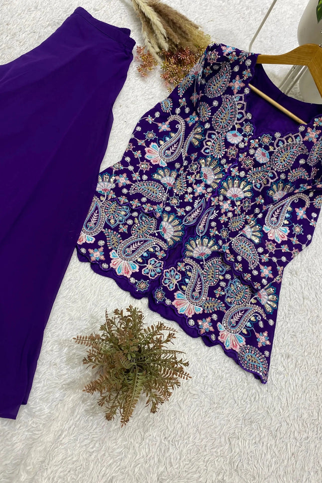 Georgette Top & Palazzo Set | Sequin Embroidery | Festive & Party Wear - Rosepetals Luxe