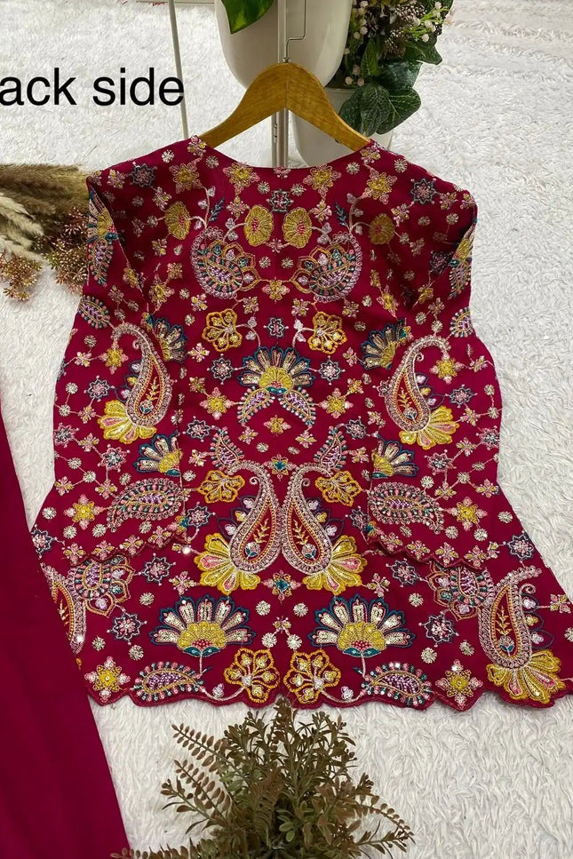 Georgette Top & Palazzo Set | Sequin Embroidery | Festive & Party Wear - Rosepetals Luxe