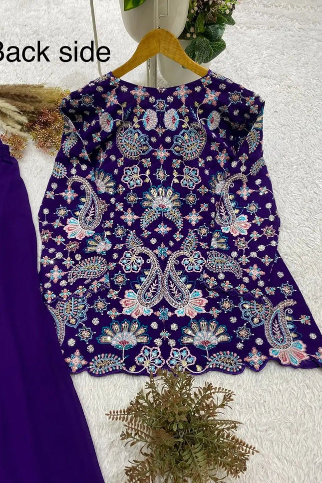Georgette Top & Palazzo Set | Sequin Embroidery | Festive & Party Wear - Rosepetals Luxe