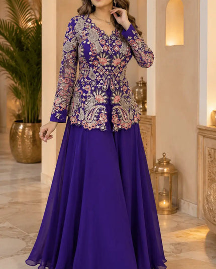 Georgette Top & Palazzo Set | Sequin Embroidery | Festive & Party Wear - Rosepetals Luxe
