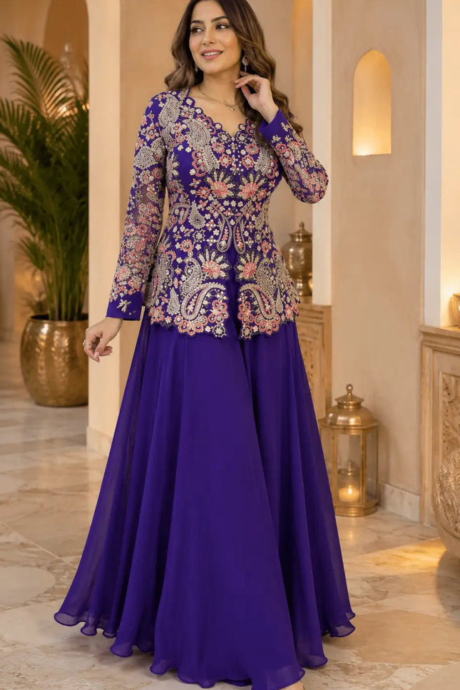 Georgette Top & Palazzo Set | Sequin Embroidery | Festive & Party Wear - Rosepetals Luxe